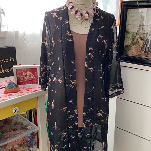 Sheer hummingbird print cover up/topper. - Picture 2 of 3